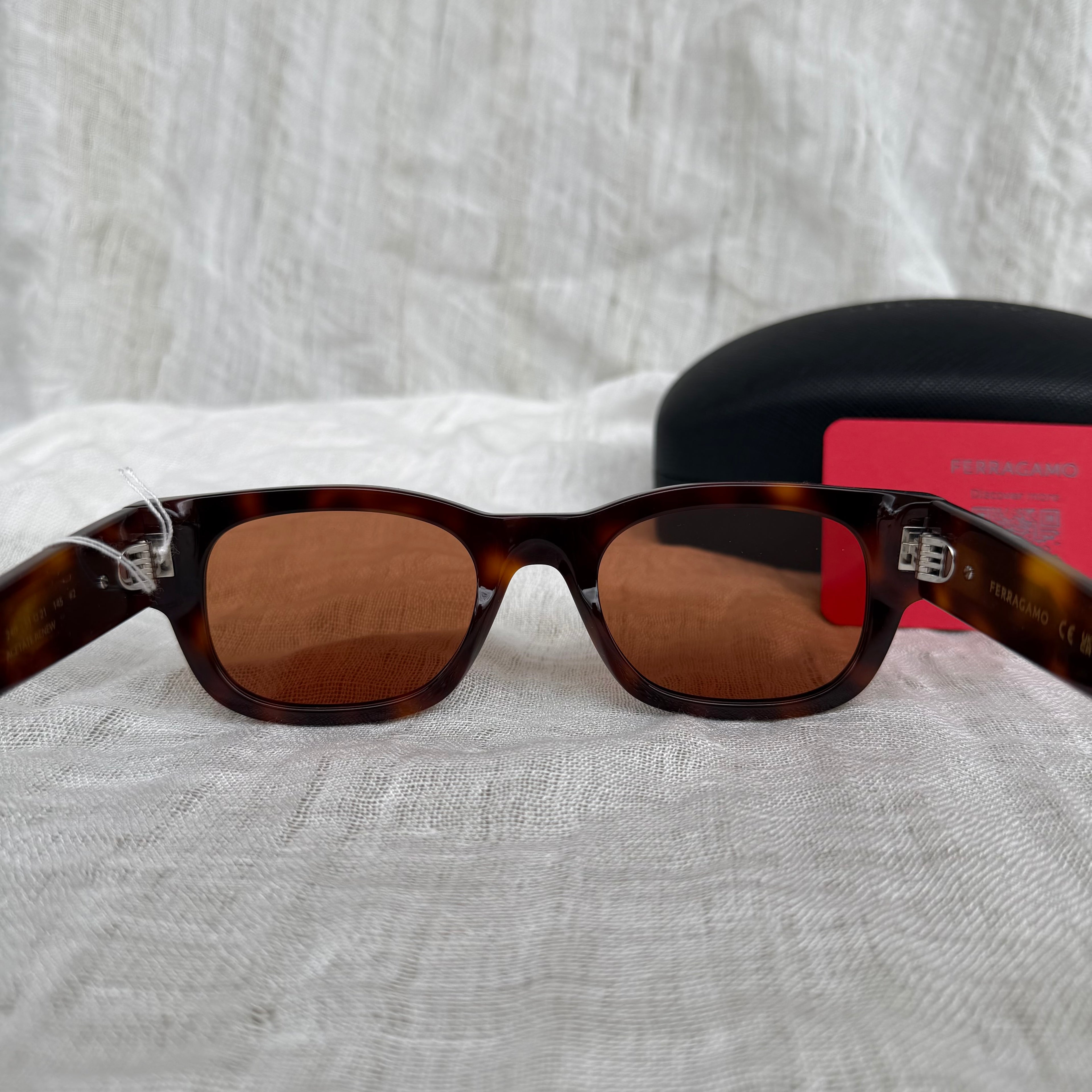 Ferragamo Tortoise Rectangular Sunglasses Brown Lens