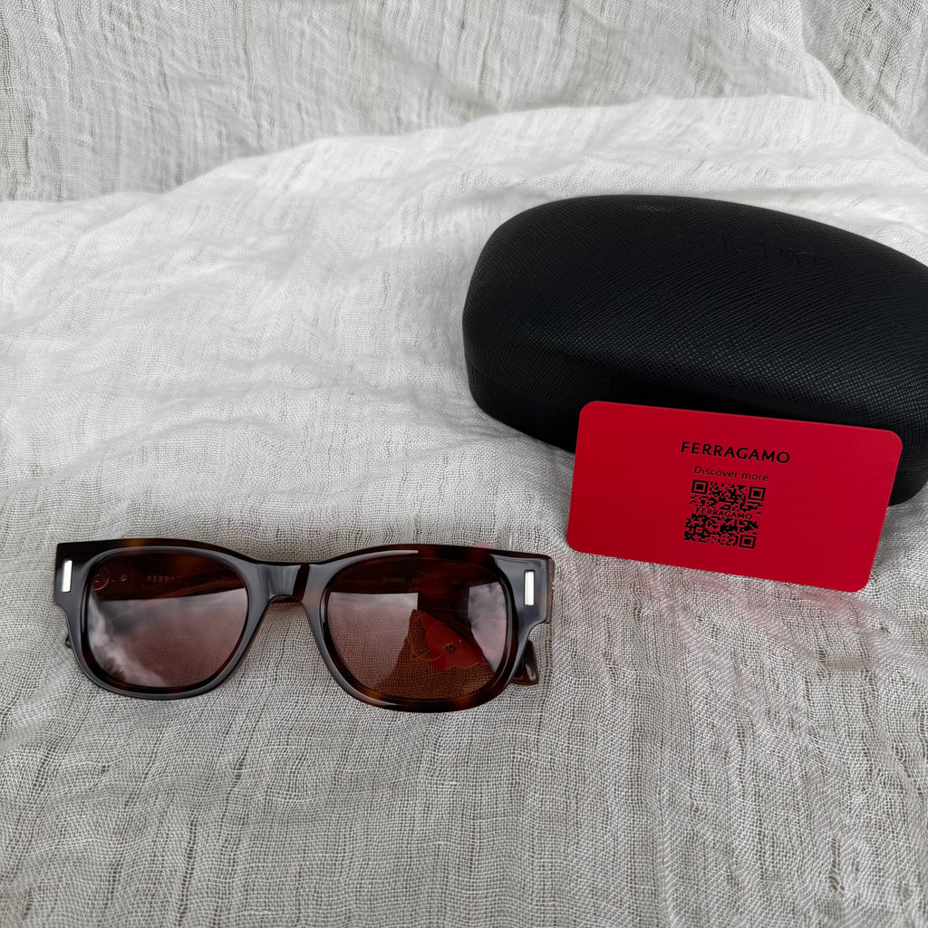 Ferragamo Tortoise Rectangular Sunglasses Brown Lens