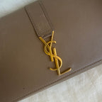 YSL Monogram Leather Continental Flap Wallet – Taupe/Gray – Gold Hardware