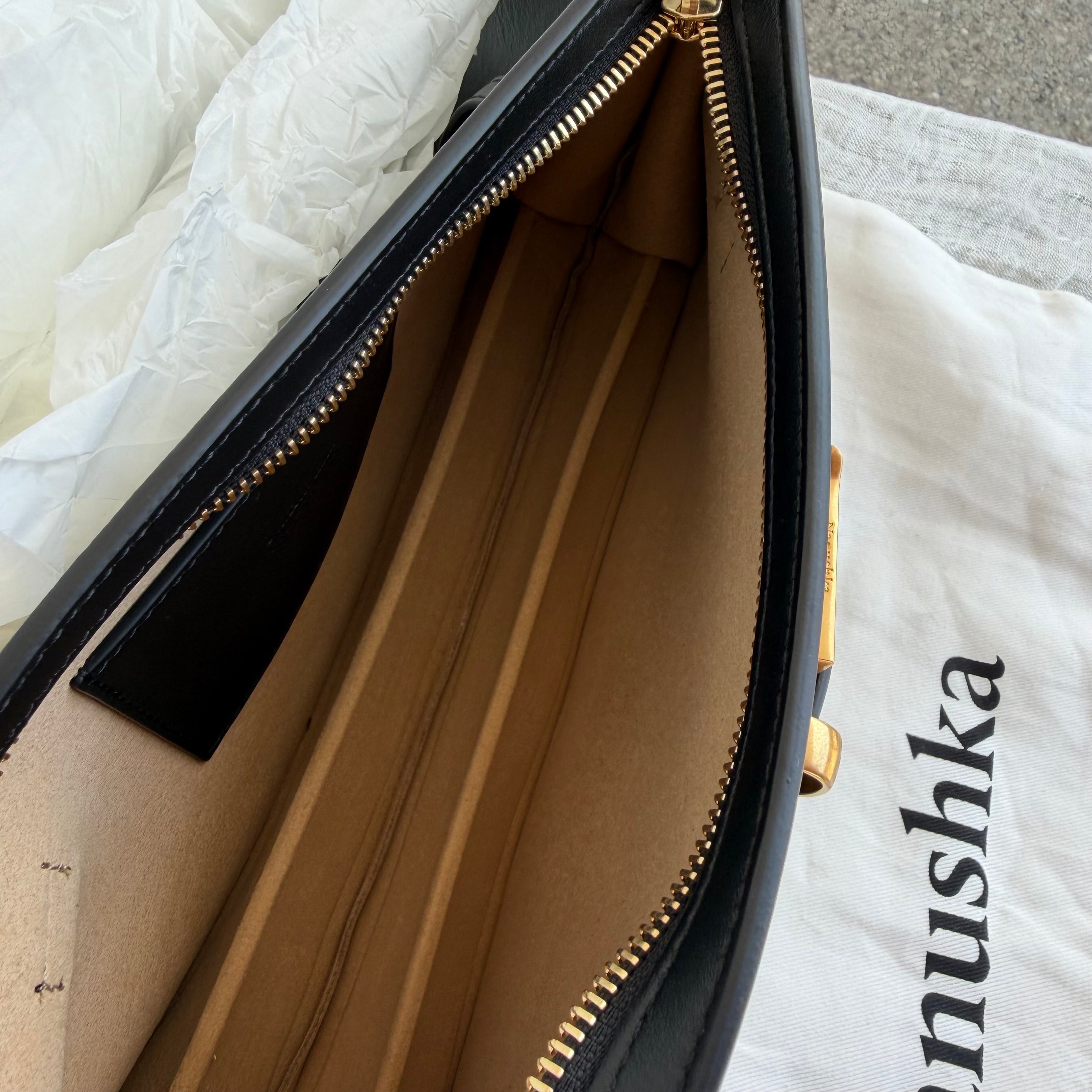 Nanushka Harmonica Black Leather Belt Shoulder Bag
