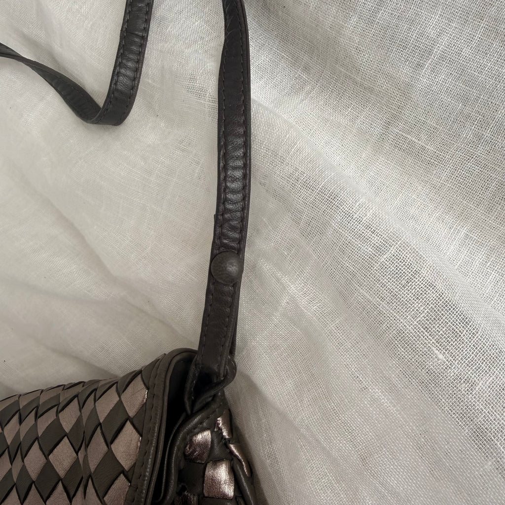 Bottega Veneta Intrecciato Bronze & Brown Woven Leather Crossbody Bag