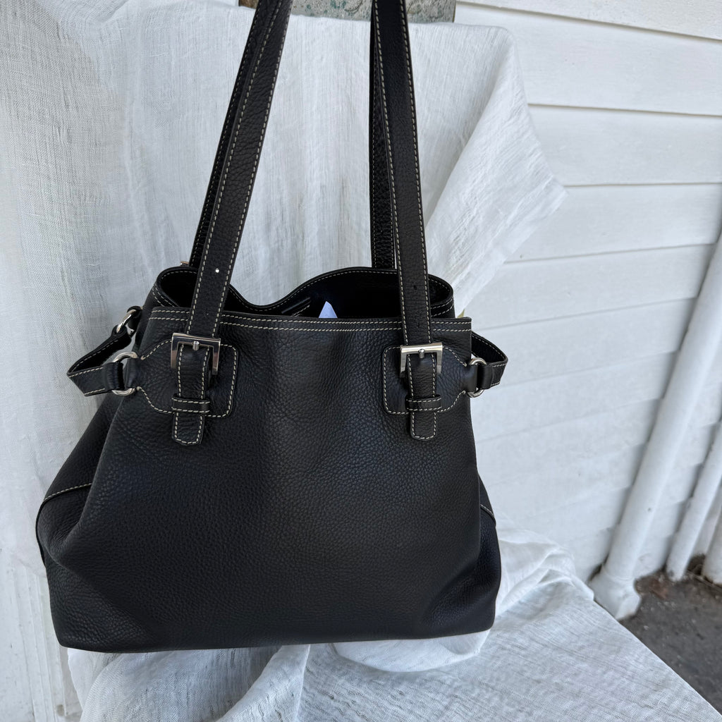 Prada Black Pebbled Leather Shoulder Tote