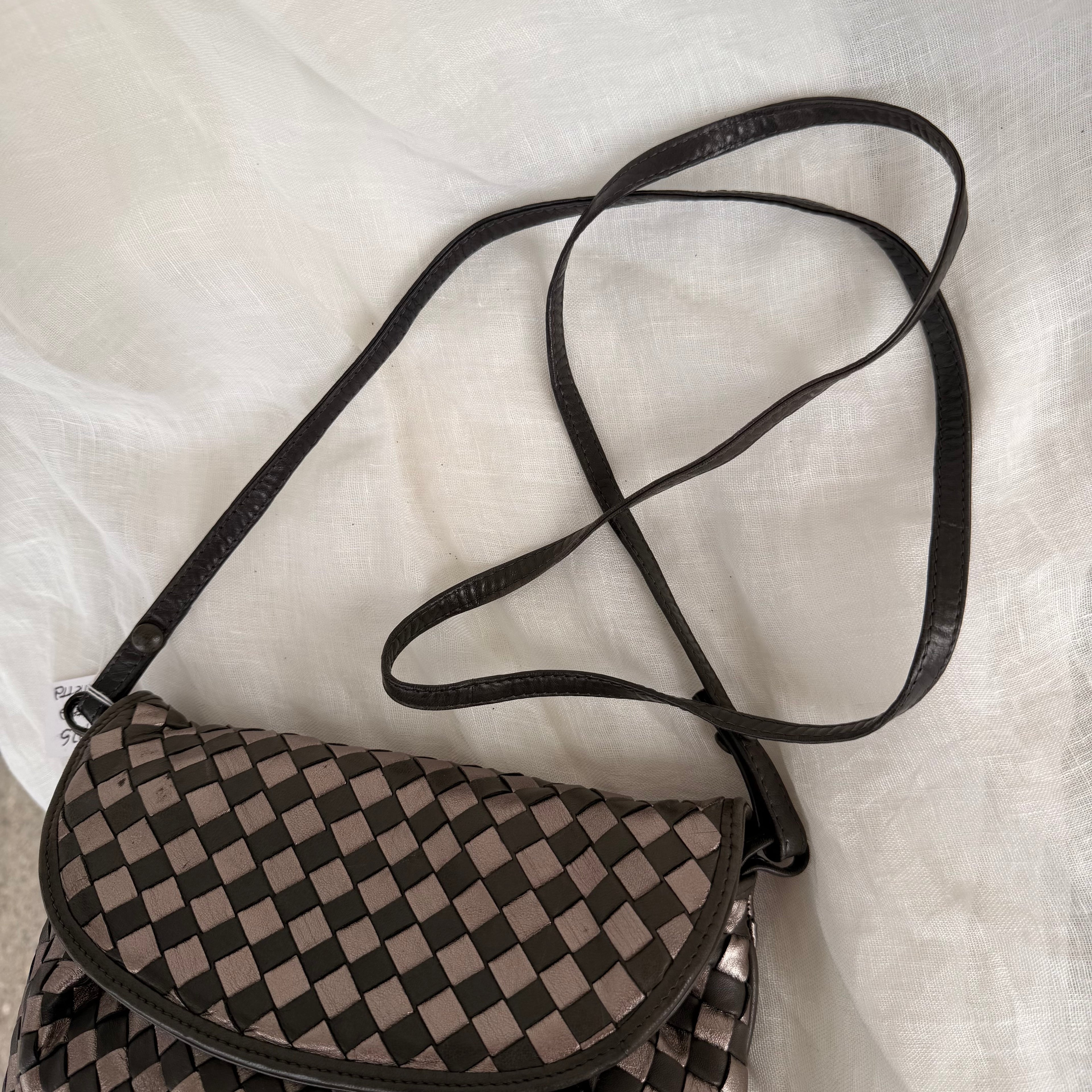 Bottega Veneta Intrecciato Bronze & Brown Woven Leather Crossbody Bag