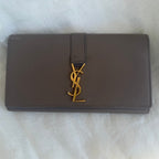 YSL Monogram Leather Continental Flap Wallet – Taupe/Gray – Gold Hardware