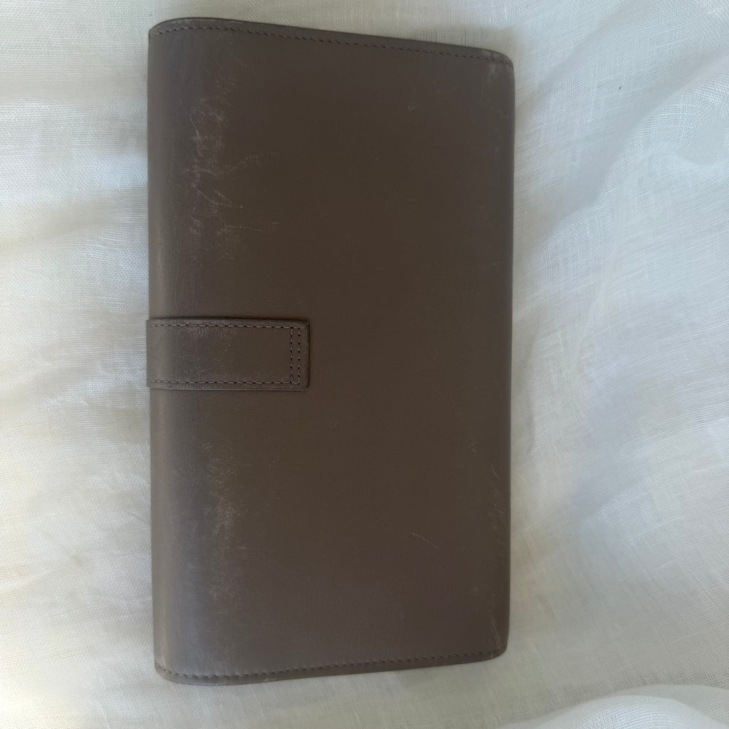 YSL Monogram Leather Continental Flap Wallet – Taupe/Gray – Gold Hardware