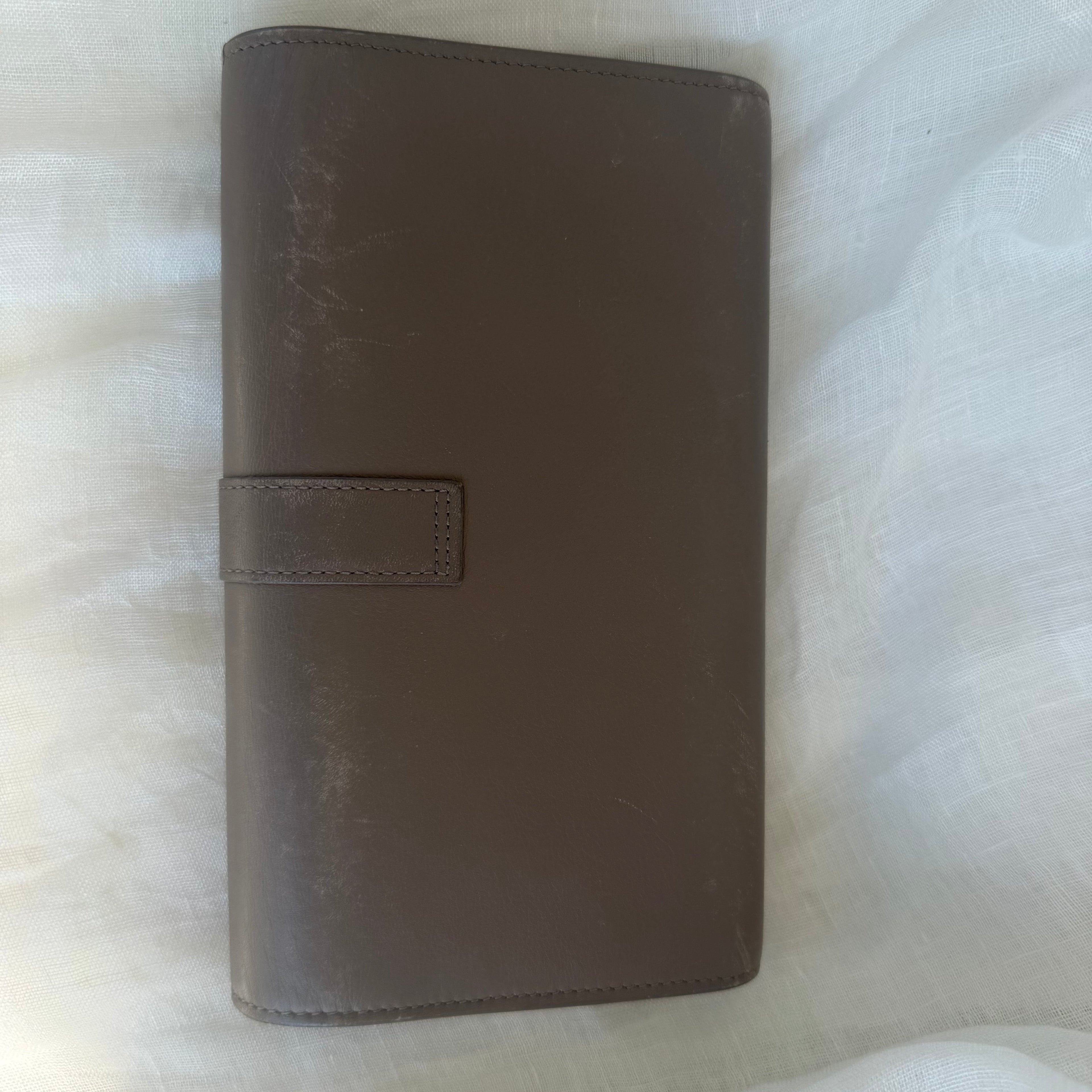 YSL Monogram Leather Continental Flap Wallet – Taupe/Gray – Gold Hardware
